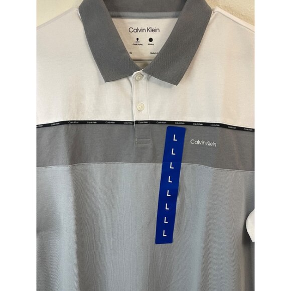 Calvin Klein Mens Polo Shirt Large White & Gray Quick Dry Moisture-Wicking - Picture 4 of 10